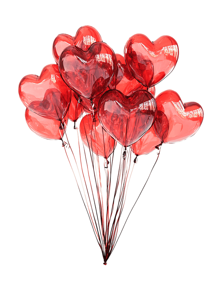 Bunch of red heart shaped balloons.