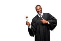 Confident judge upholding justice with a smile.