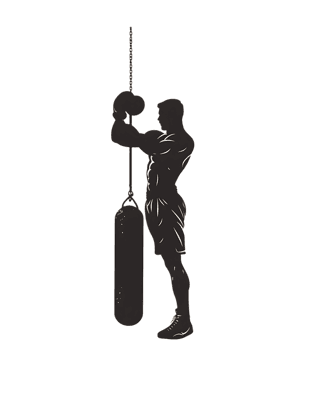 Silhouette of boxer training with punching bag