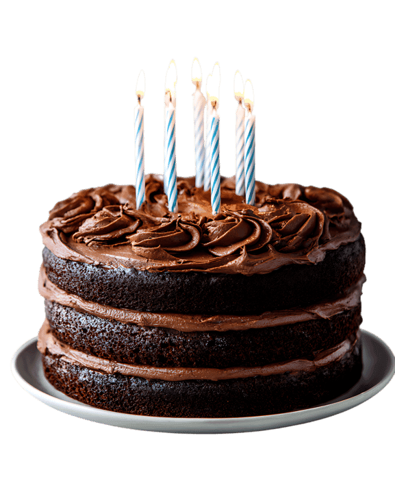 Delicious chocolate cake with lit candles644.