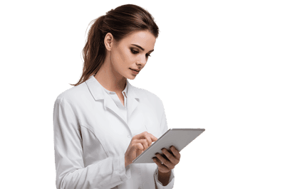 Female doctor using a tablet computer.