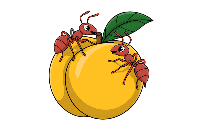 Ants on a yellow peach