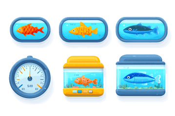 Colorful fish in various aquariums.