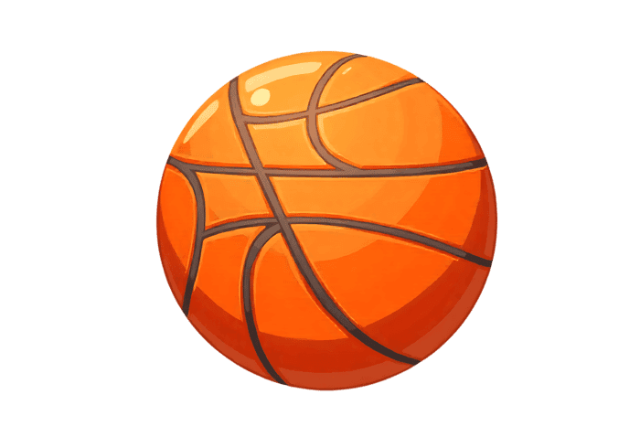 Stylized illustration of an orange basketball with characteristic seam lines