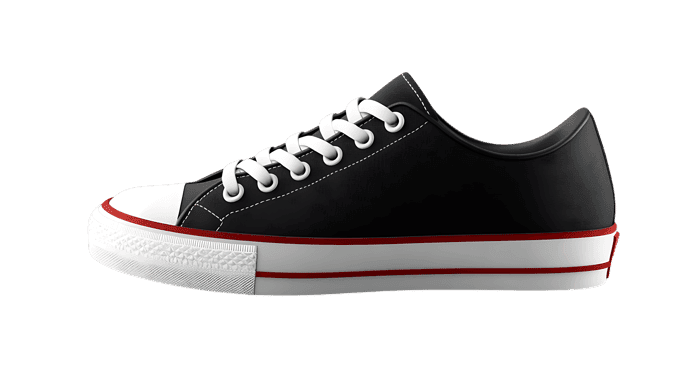 Stylish black canvas sneakers with white sole and red accents