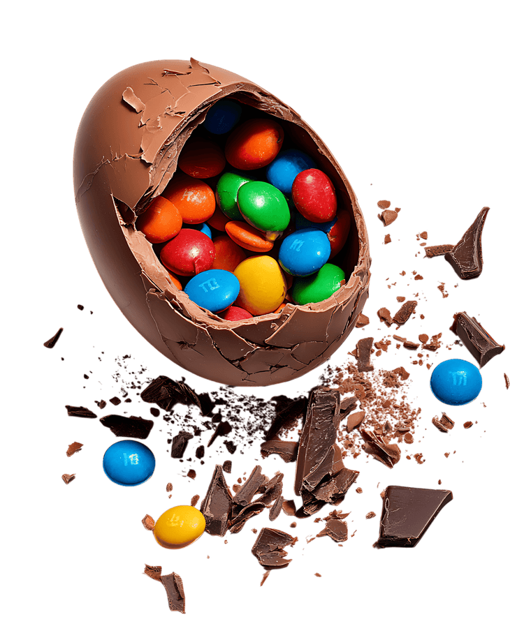 A cracked chocolate egg filled with colorful candies399.