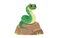 Cartoon green snake on a rock