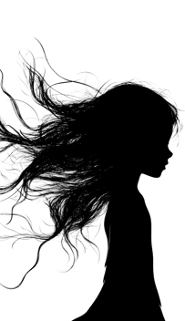 Abstract art of a woman's silhouette and flowing hair.