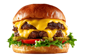 Juicy double cheeseburger with melted cheese.