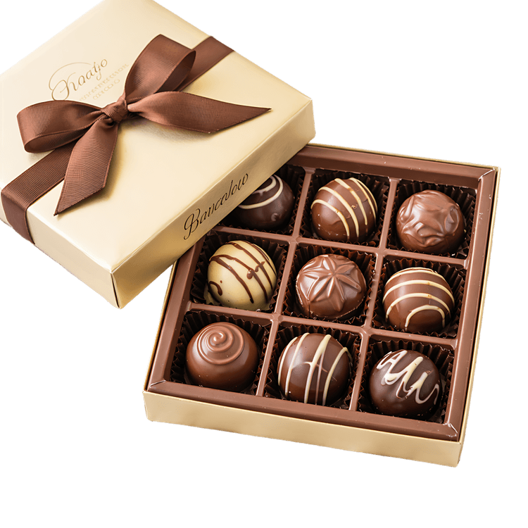 Assorted gourmet chocolate truffles in a gift box