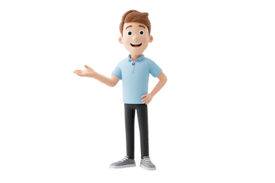 3d cartoon man presenting or pointing to something