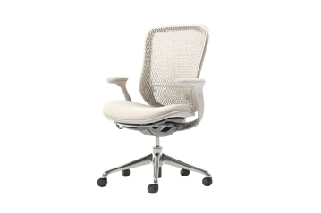 Beige ergonomic office chair with mesh back and adjustable arms