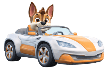 Cartoon dog driving sports car