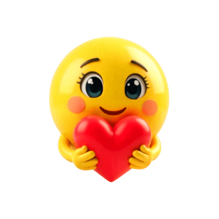 Smiling emoji holding a red heart symbolizing love