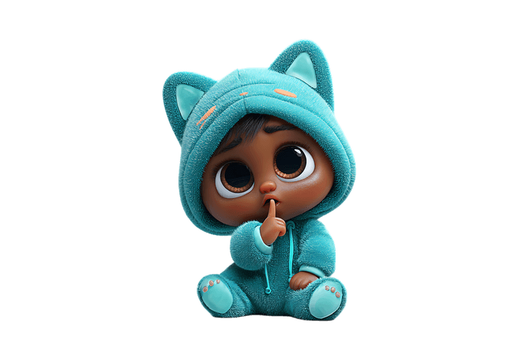 Cute baby in a cat costume with finger on lips