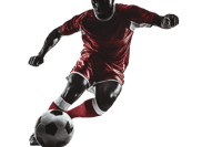 Dynamic soccer player in action red uniform