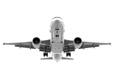 Overhead view of a commercial airplane