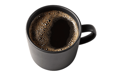 Top view of a cup of black coffee.
