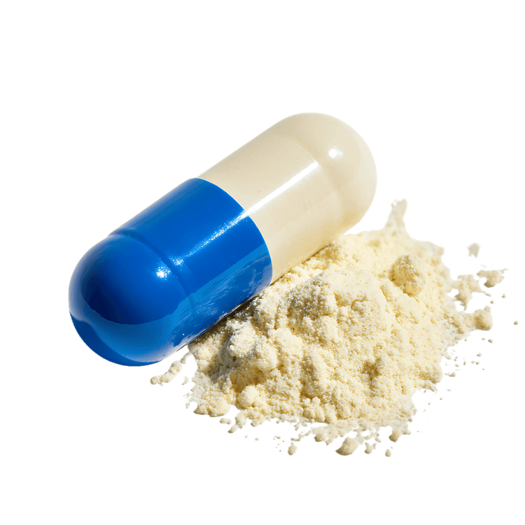 Close-up of a capsule and powder