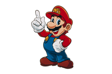 Mario character pointing upward cartoon illustration