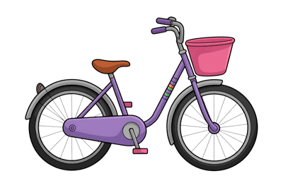 Purple bicycle with pink basket illustration226