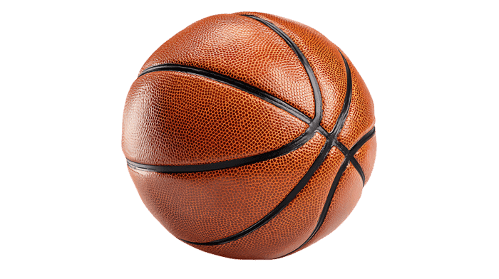 Classic orange basketball ball isolated on black. Sport concept.