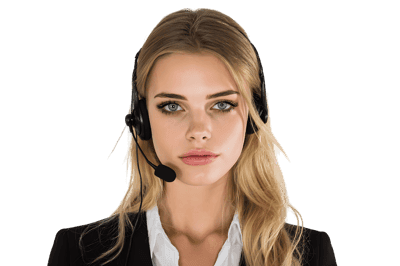 Young woman with headset, providing customer service.