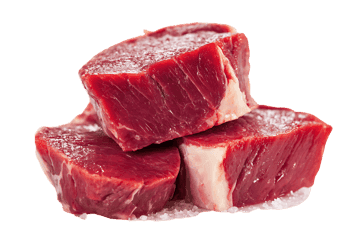 Three raw beef steaks ready for cooking.  Fresh, red meat.