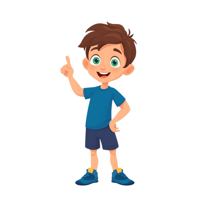 Cute boy pointing up with a bright idea. Perfect for educational or children's content.